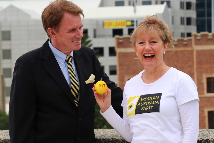 Western Australia Party candidate, Russell Goodrick and Party Convenor Julie Matheson at Parliament.
