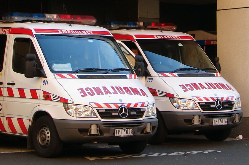 Two stationary Victorian ambulances.