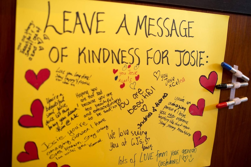 Messages of support left for Josie Ajak, who was the victim of racial discrimination at the hands of a cafe customer.