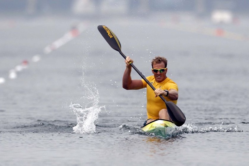 Ken Wallace charges down the course in his men's kayak single (K1) 1000m semi-final