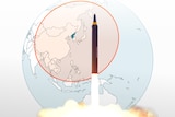 An illustration shows the Earth, with a missile launch in front of it.