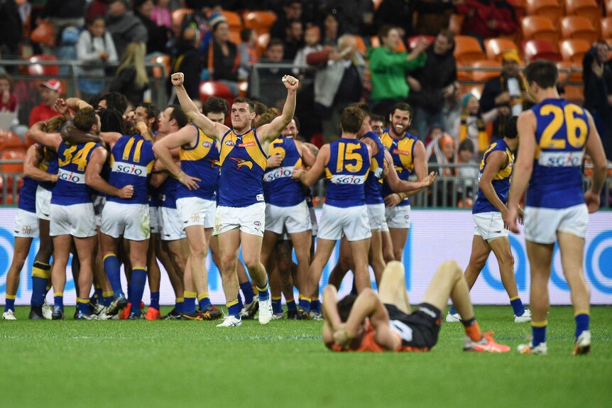 West Coast Eagles celebrate victory over GWS