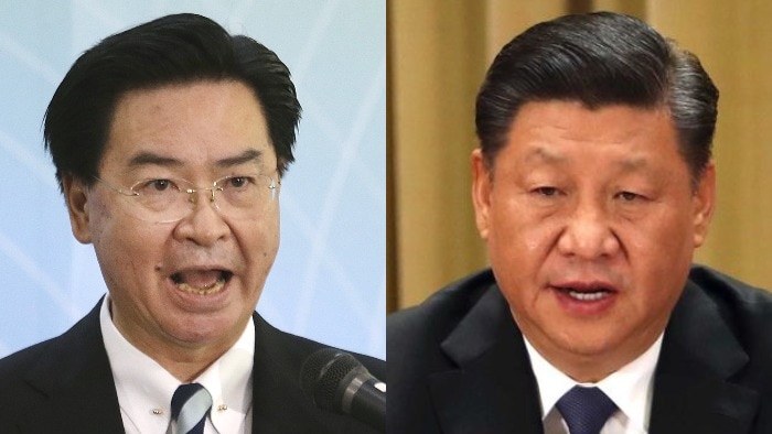 A composite of Taiwan foreign minister Joseph Wu and Chinese President Xi Jinping.
