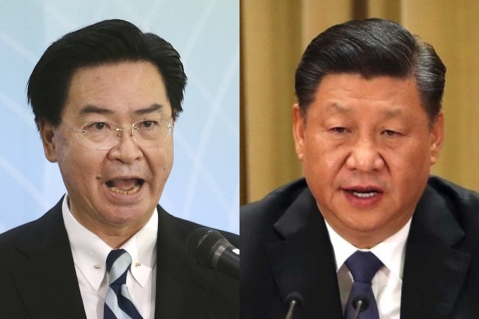 A composite of Taiwan foreign minister Joseph Wu and Chinese President Xi Jinping.