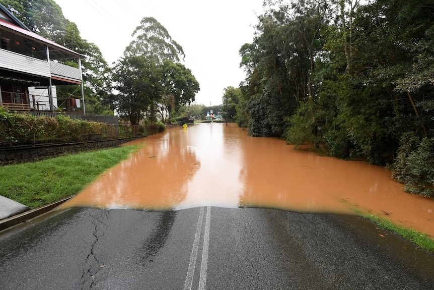 A flooded street in Lismore