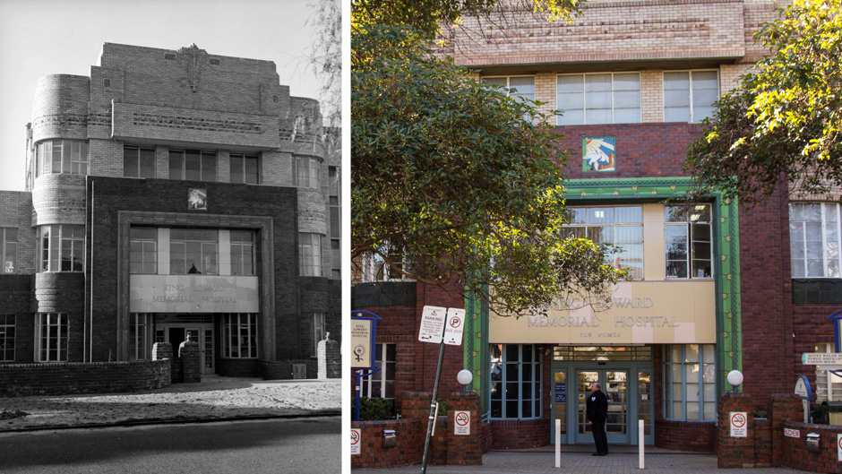 The 1939 art deco entrance to King Edward Memorial Hospital is still in use today.