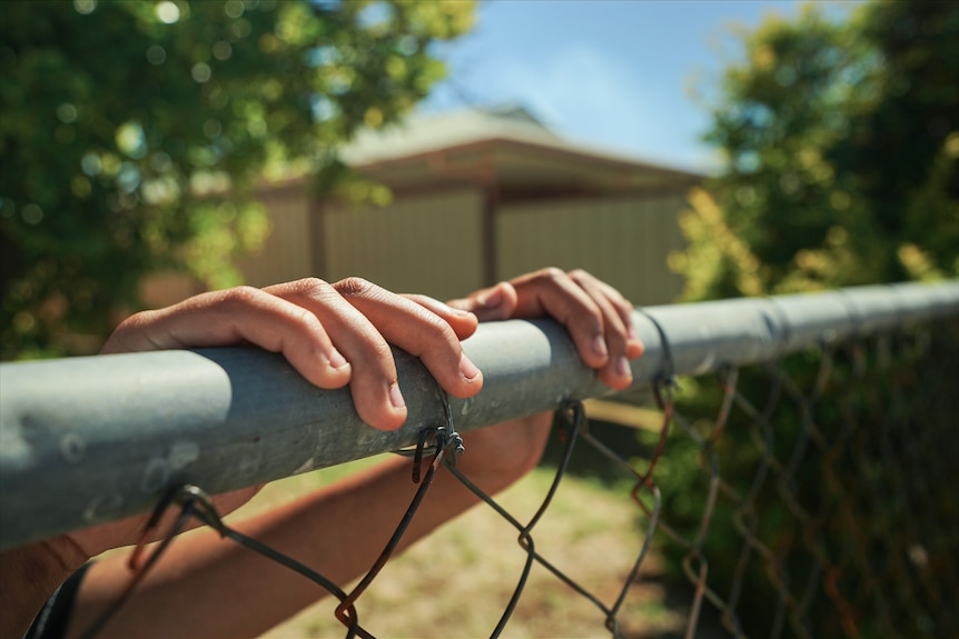 Children hands on fence