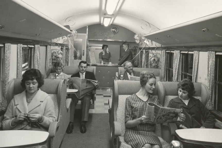 The buffet car of the Albany train, 1970.