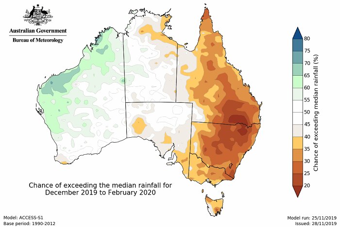 Map of Australia green in the west but the whole east coast brown