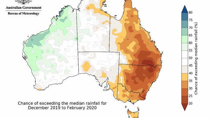 Map of Australia green in the west but the whole east coast brown