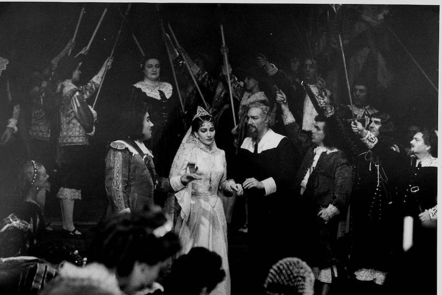 Maria Callas as Lucia Ashton in the wedding scene of Donizetti's opera Lucia di Lammermoor: The 1950s NY Met production.