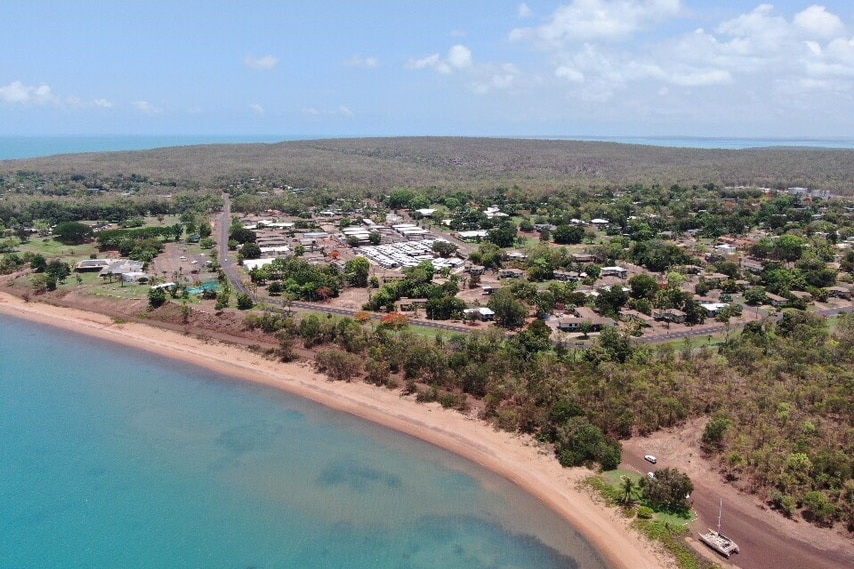 An aerial photograph of the island