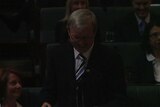 TV still of Kevin Rudd in the dark in Question Time when the lights went out