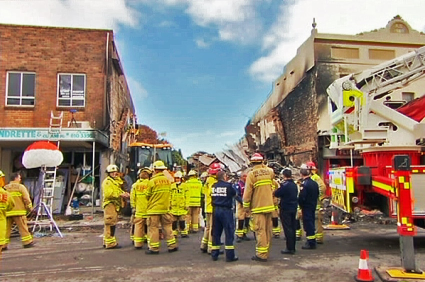 The space left in a row of shops following an explosion at a convenience store in Rozelle, Sydney