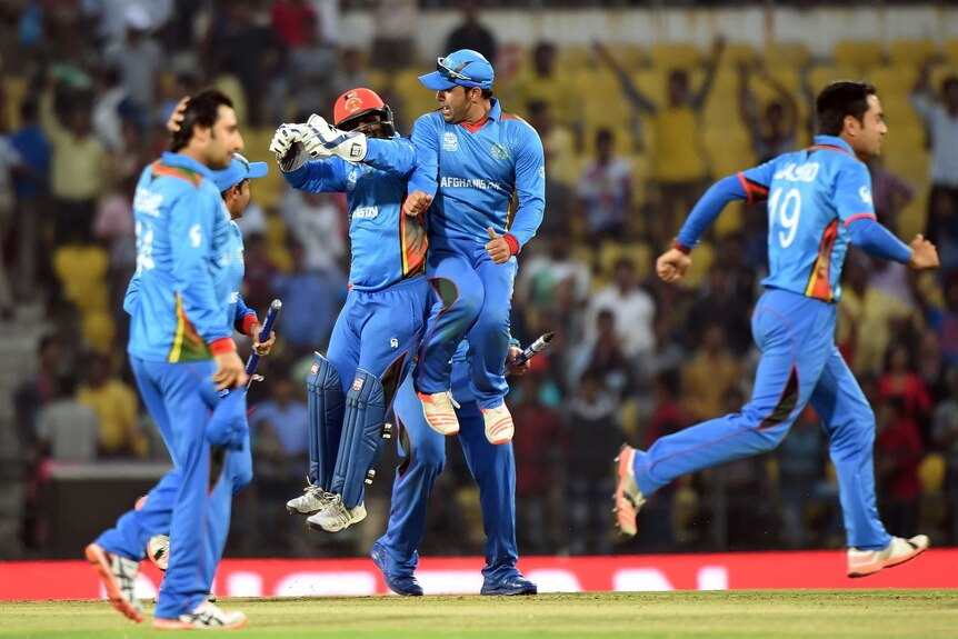 Afghanistan jumps for joy after beating West Indies at World Twenty20