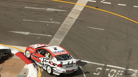 Nice save: Tander recovered from a practice mishap to post the quickest lap of the day on a breaking-up Sydney track.