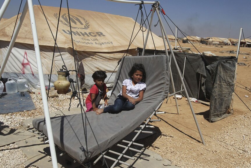 Children play in a refugee camp in Jordan