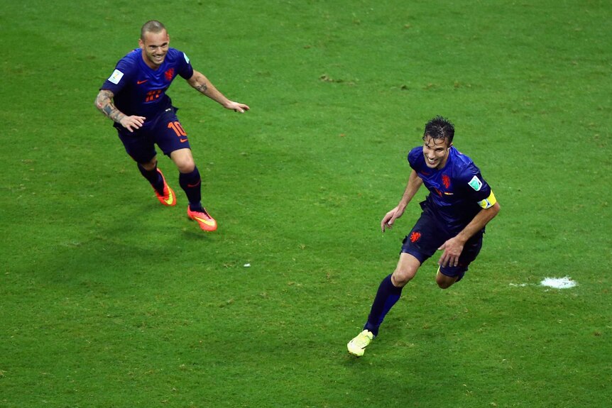 Van Persie celebrates goal against Spain