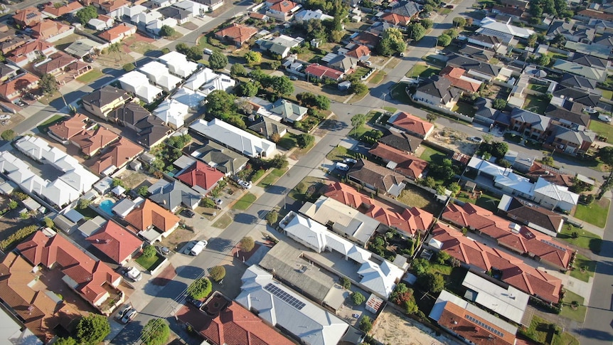 An aerial shot of a typical Australian suburban neighbourhood.
