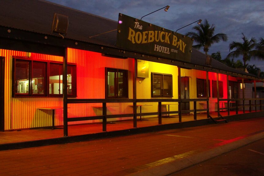 An evening shot of the Roebuck Bay Hotel in Broome
