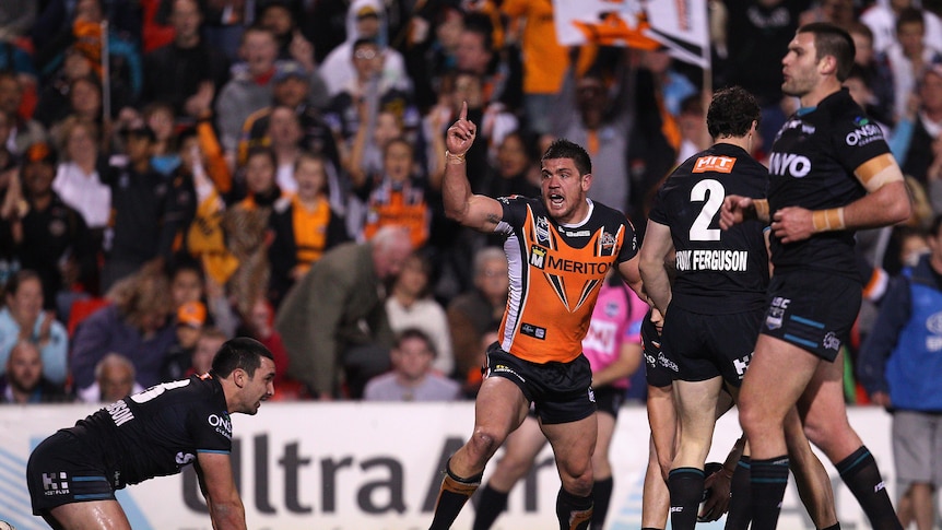 Handful of wins ... Chris Heighington celebrates during the Tigers' fifth victory on the trot.