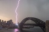 Lightning strikes near Sydney Harbour Bridge