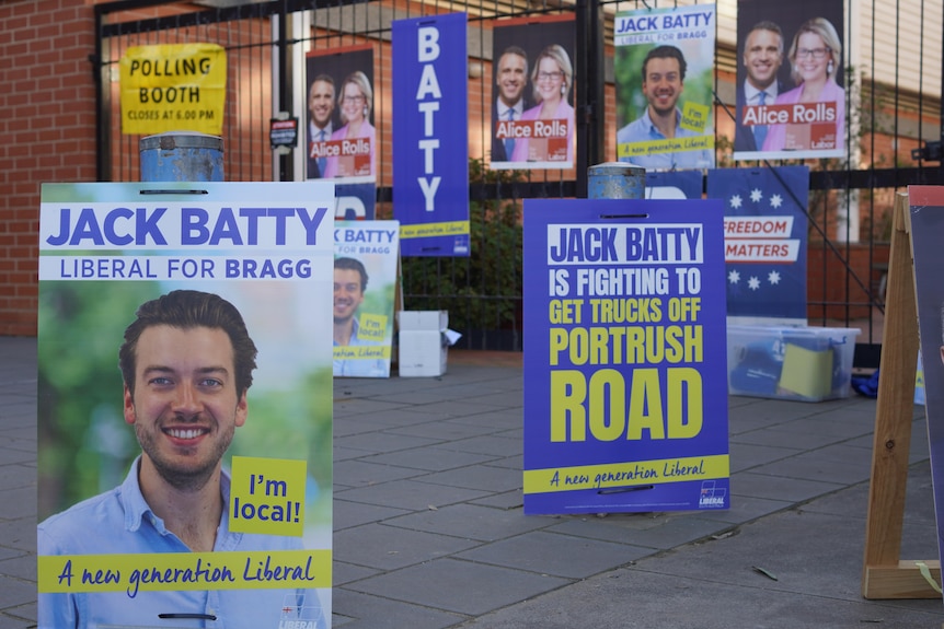 Posters at a polling booth