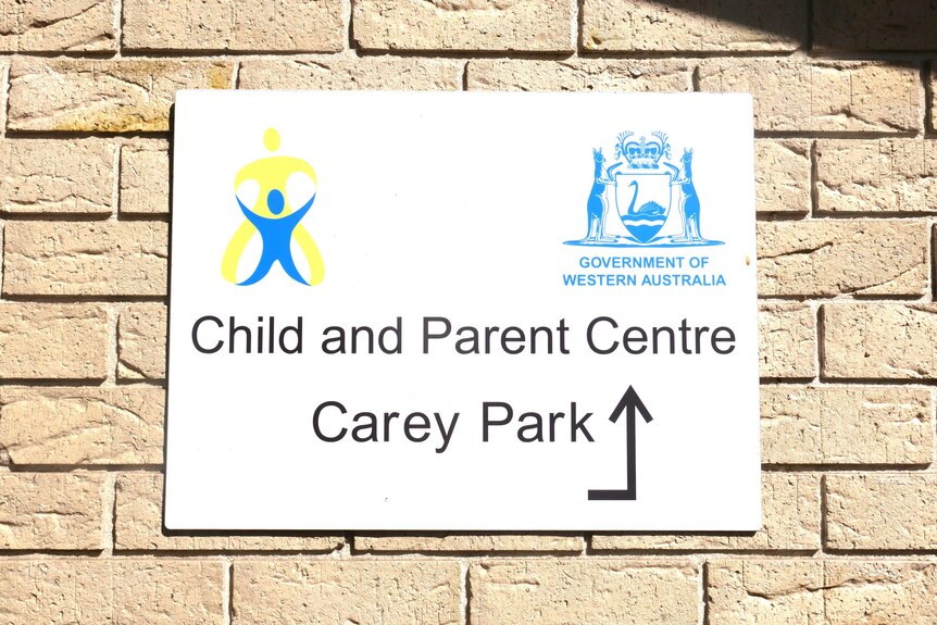A close-up shot of the Child and Parent Centre Carey Park sign