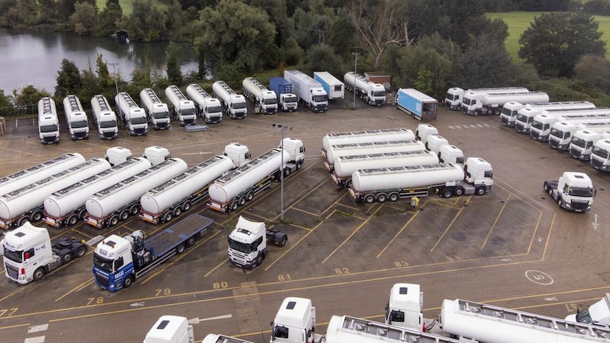 Trucks parked in the UK