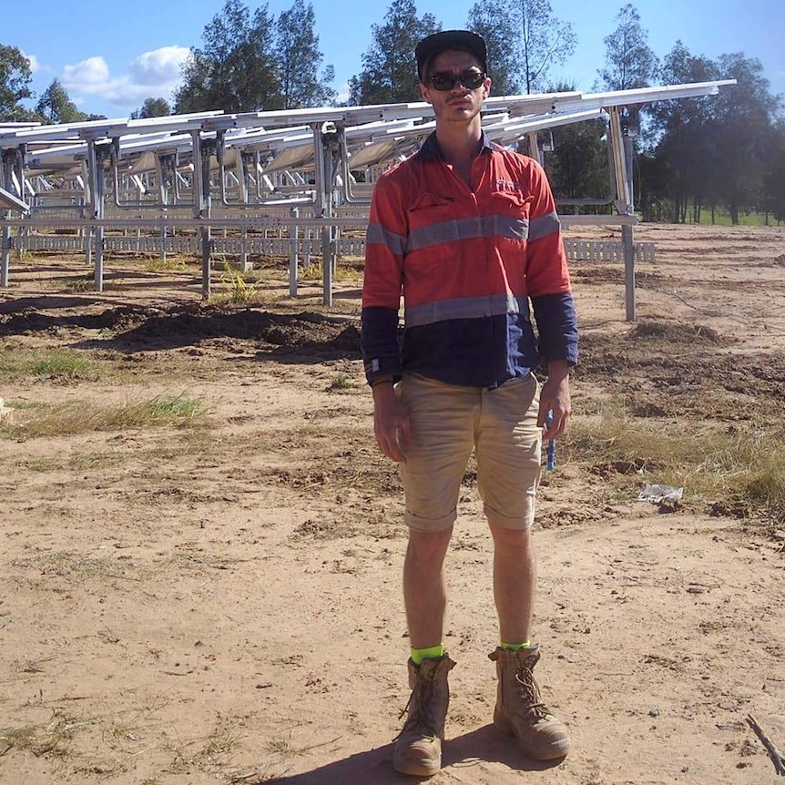 Electrical apprentice Reuben Weston at a solar farm