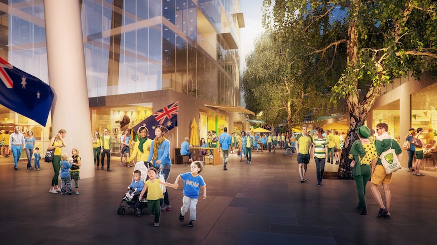 An artist's impression of the redevelopment of Manuka Oval and the surrounding precinct.