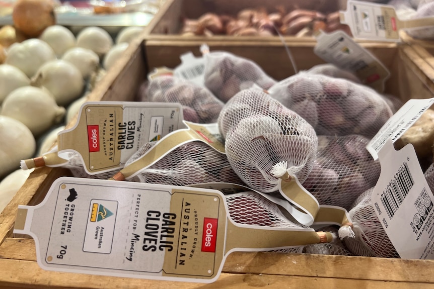 Australian garlic on supermarket shelves.