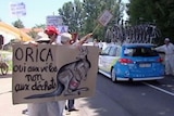 Residents of Salaise-sur-Sanne target Orica riders during the 2014 Tour de France