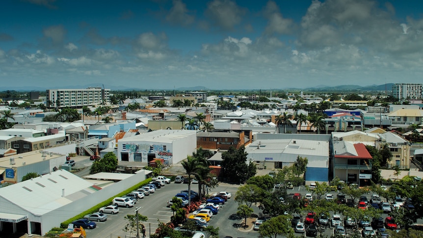 An aerial view of Mackay's CBD in north Queensland.