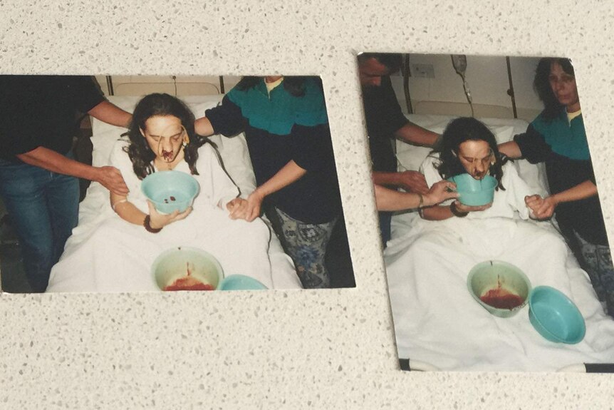 Corinna Horvath's nose bleeds in hospital in 1996.