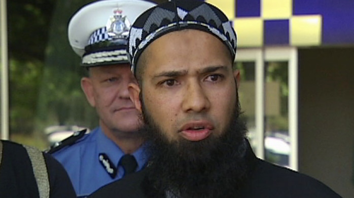 WA Muslim sheikh Burhaan Mehtar speaks with media in Perth.