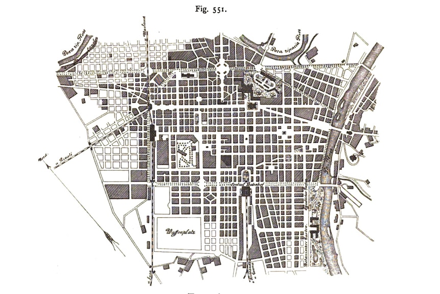 A 1907 map of Turin, Italy.