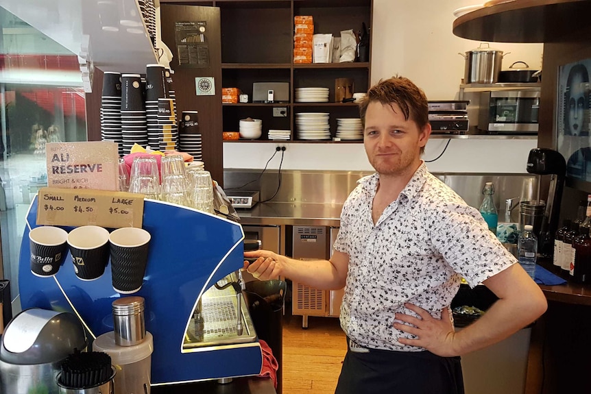 James makes a coffee, he's someone who uses techniques like chatting to colleagues as a method of improving work satisfaction