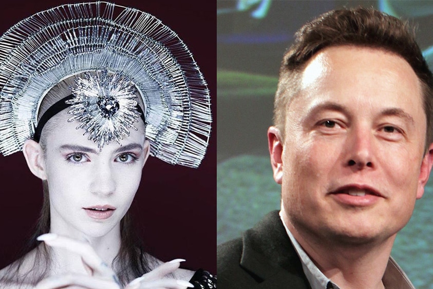 A composite of Grimes and Elon Musk