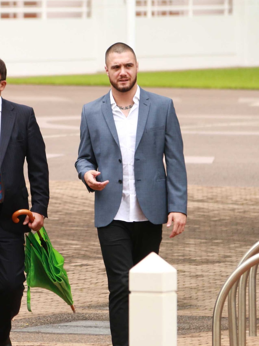 Former Don Dale guard Ben Kelleher enters the Northern Territory Supreme Court for a royal commission hearing.