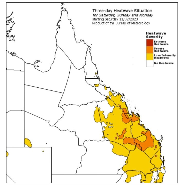 A map of heatwave conditions forecast for Sunday