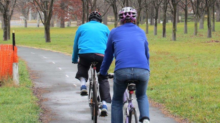 Two cyclists on bike path