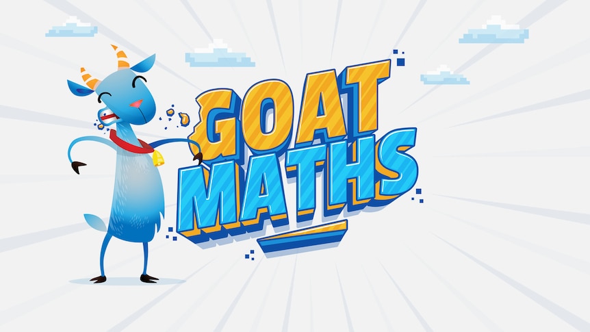 The words GOAT MATHS and an illustration of a blue goat taking a bite out of the letter G.