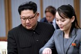 Kim Jong-un and his sister Kim Yo-jong at the US-North Korea summit in 2019