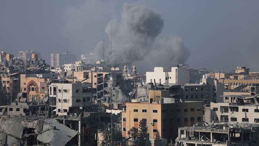 Smoke rises after an Israeli air strike on Gaza.