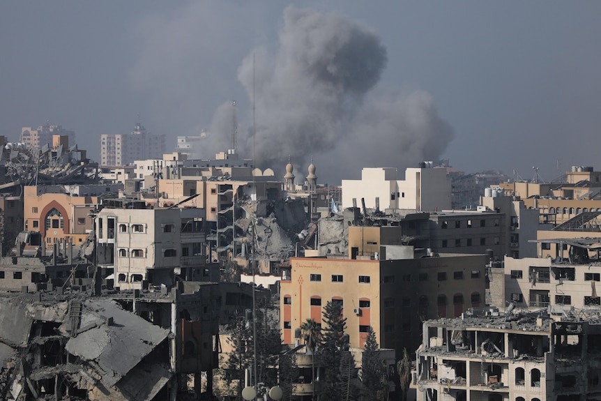 Smoke rises after an Israeli air strike on Gaza.