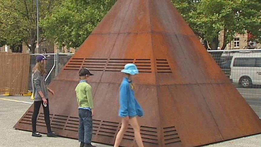 Giant Theremin sculpture by Melbourne artist Robin Fox at Hobart's MONA FOMA festival.