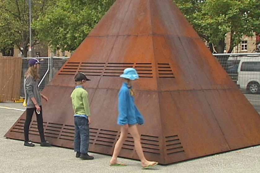 Giant Theremin sculpture by Melbourne artist Robin Fox at Hobart's MONA FOMA festival.