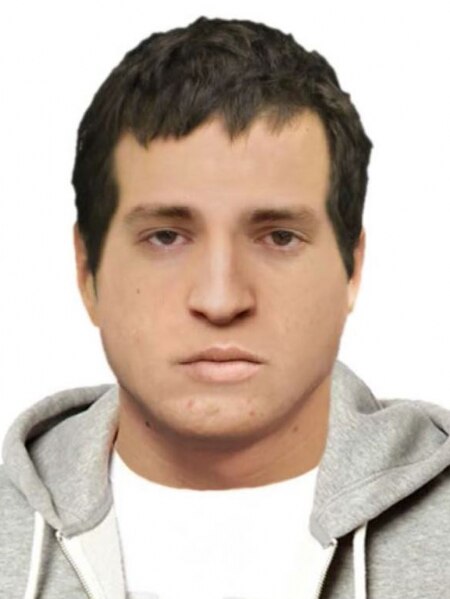A computer generated image of a man with dark brown hair in a white t-shirt and grey hooded jumper.