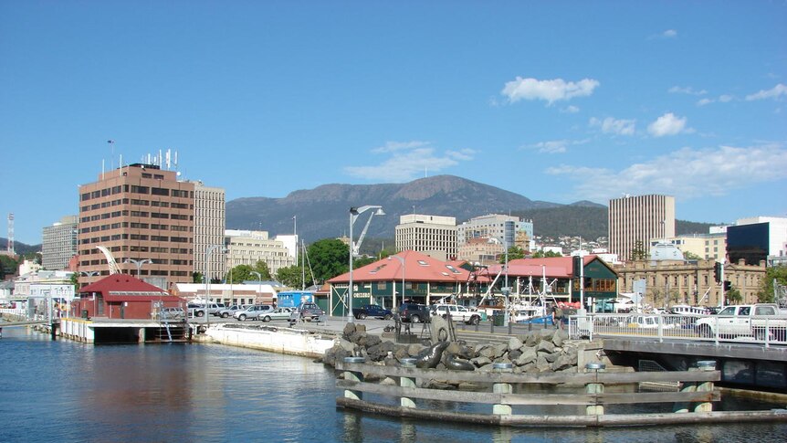 Hobart waterfront, with Mures seafood restaurant